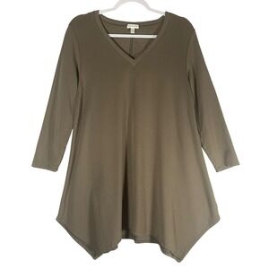 Garnet Hill Asymmetric Tunic Top Sz S 3/4 Sleeve VNeck Flowy Tencel French Terry